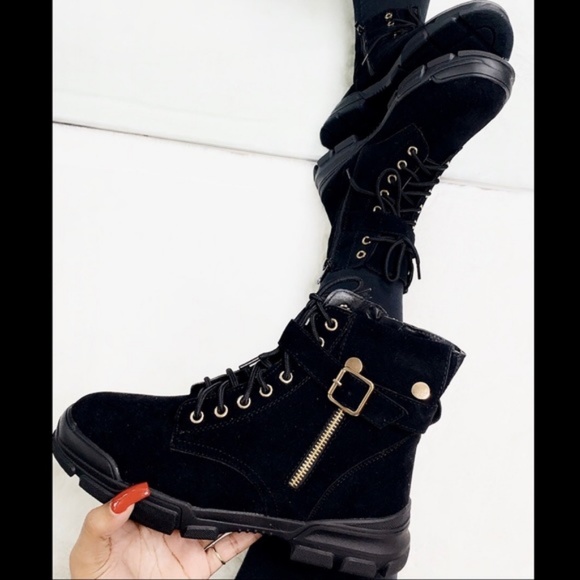 !! RESTOCK ALL SIZES !! Black Zip Up Combat Boots - Picture 3 of 6